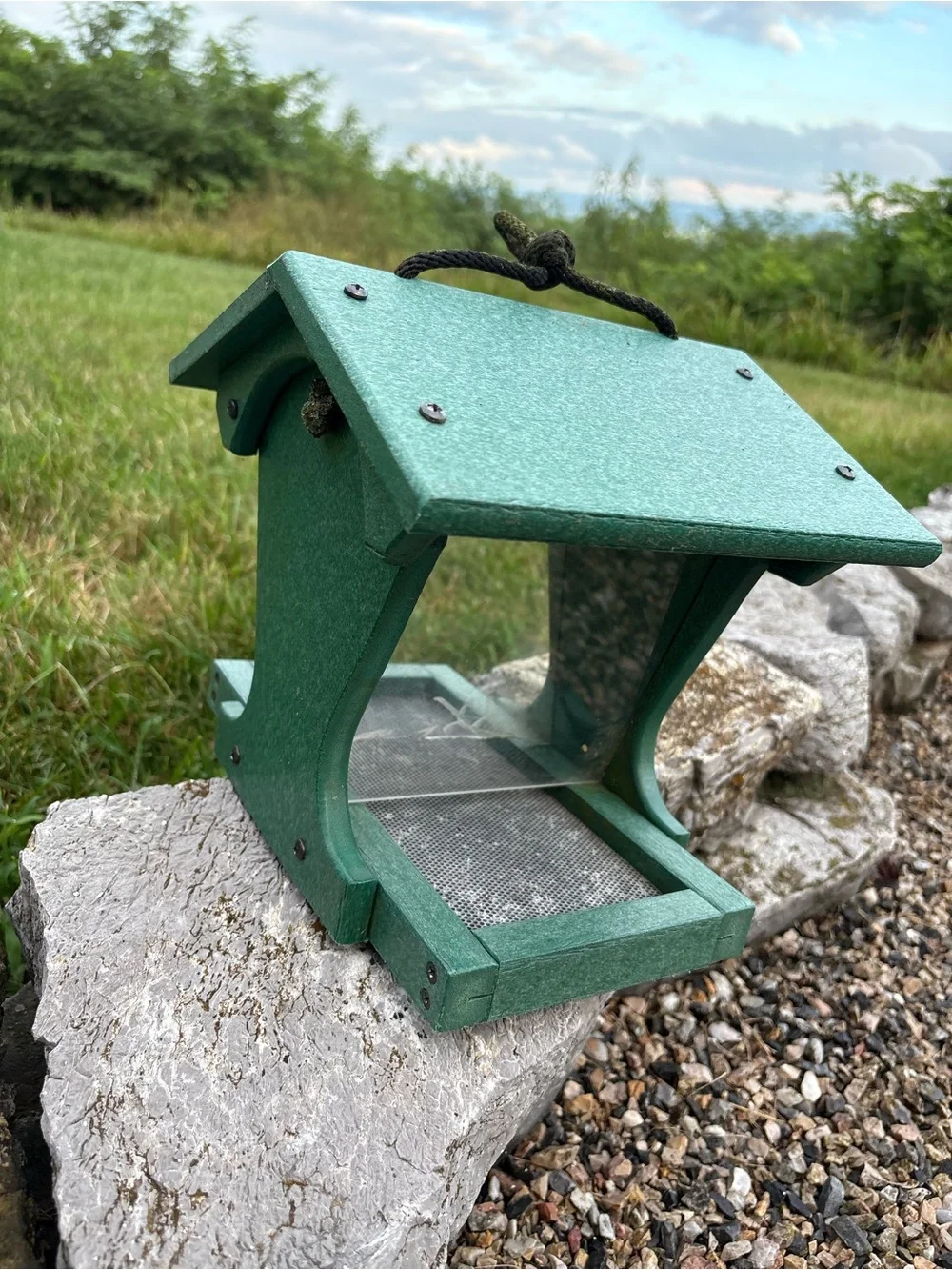 The Milk Bottle Vintage Bird Magnet Green Bird Feeder made from recycled bottles
